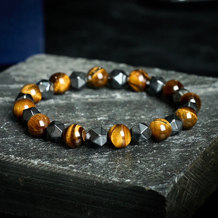 Buddha Stones Bracelet de force en hématite œil de tigre à facettes - Œil de tigre jaune (Protection ♥ Courage) - image 9