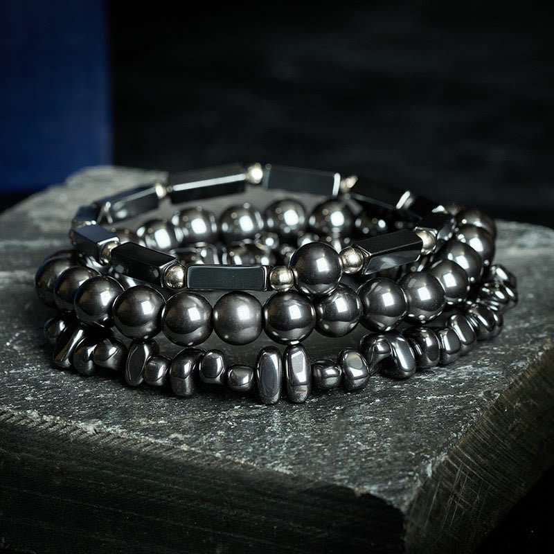 Buddha Stones Bracelet puissant en hématite composé de 3 perles - image 1
