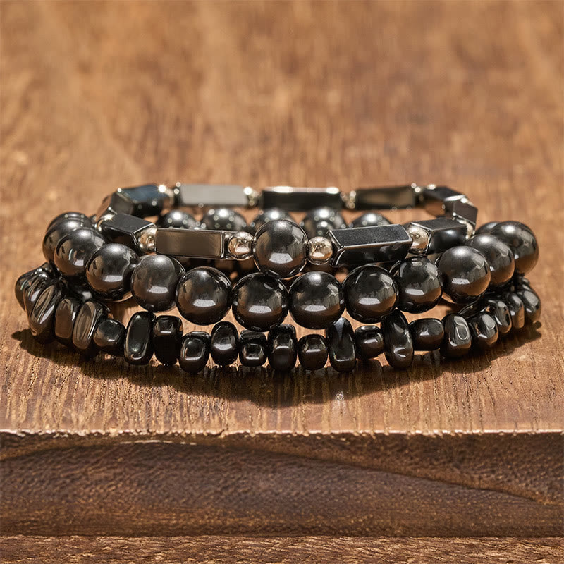 Buddha Stones Bracelet puissant en hématite composé de 3 perles - Hématite (Ancrage ♥ Protection) - image 0