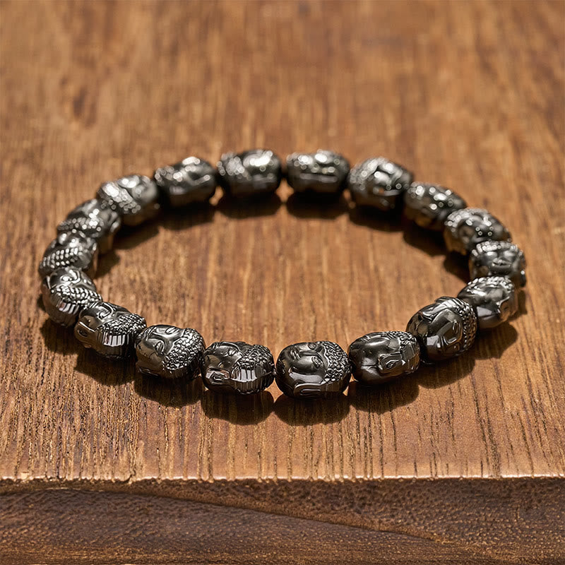 Buddha Stones Bracelet de perles de Bouddha en hématite, idéal pour se concentrer - image 1