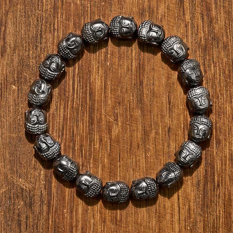 Buddha Stones Bracelet de perles de Bouddha en hématite, idéal pour se concentrer - Bouddha (Compassion ♥ Sérénité) - image 0