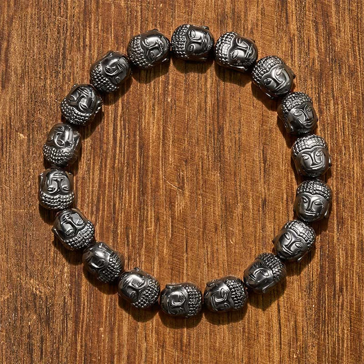 Buddha Stones Bracelet de perles de Bouddha en hématite, idéal pour se concentrer - Bouddha (Compassion ♥ Sérénité) - image 0