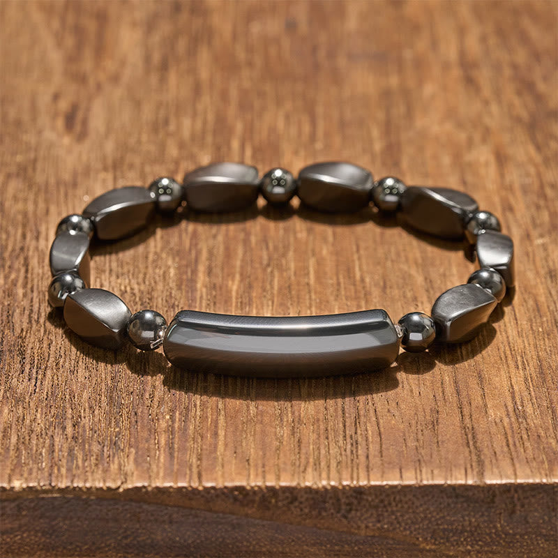 Buddha Stones Bracelet minimaliste en hématite pour l'ancrage, puissant bracelet à perles barrettes. - Hématite (Focus ♥ Support) - image 0