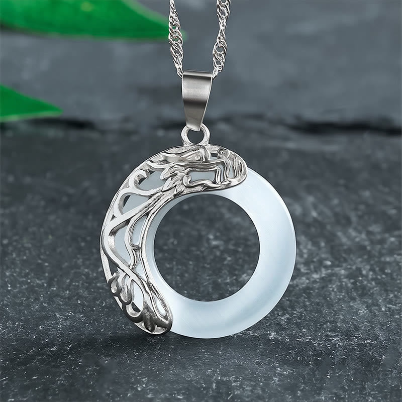Buddha Stones Collier Intuition avec Boucle Dragon Œil de Chat et Anneau de Paix - Blanc - image 0