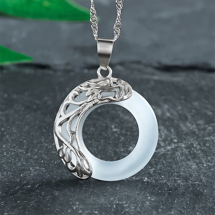 Buddha Stones Collier Intuition avec Boucle Dragon Œil de Chat et Anneau de Paix - Blanc - image 0
