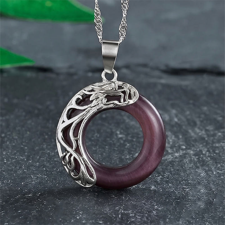 Buddha Stones Collier Intuition avec Boucle Dragon Œil de Chat et Anneau de Paix - Violet - image 6