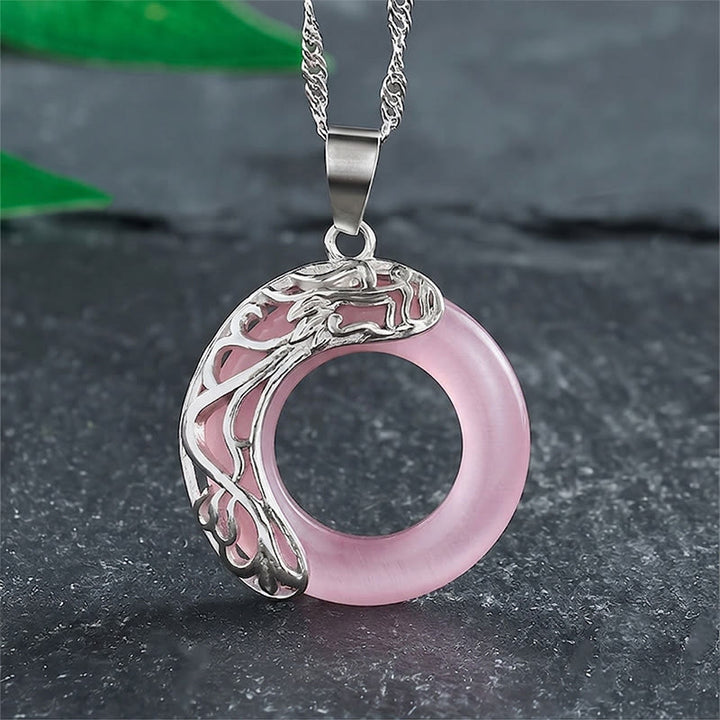Buddha Stones Collier Intuition avec Boucle Dragon Œil de Chat et Anneau de Paix - Rose - image 12