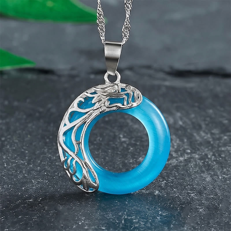 Buddha Stones Collier Intuition avec Boucle Dragon Œil de Chat et Anneau de Paix - Bleu ciel - image 8