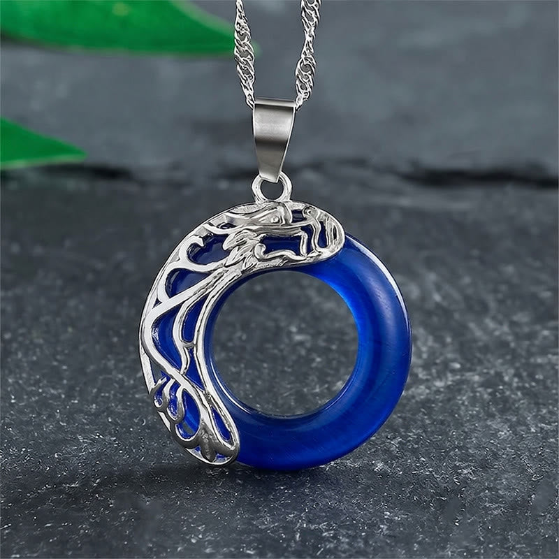 Buddha Stones Collier Intuition avec Boucle Dragon Œil de Chat et Anneau de Paix - Bleu - image 7