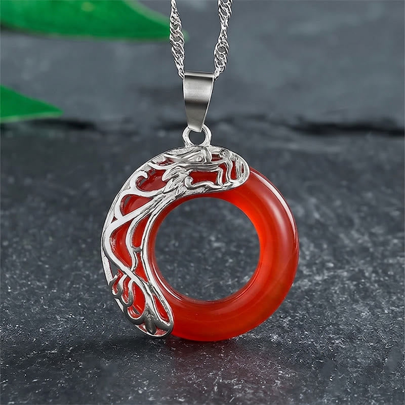 Buddha Stones Collier Intuition avec Boucle Dragon Œil de Chat et Anneau de Paix - Rouge - image 10