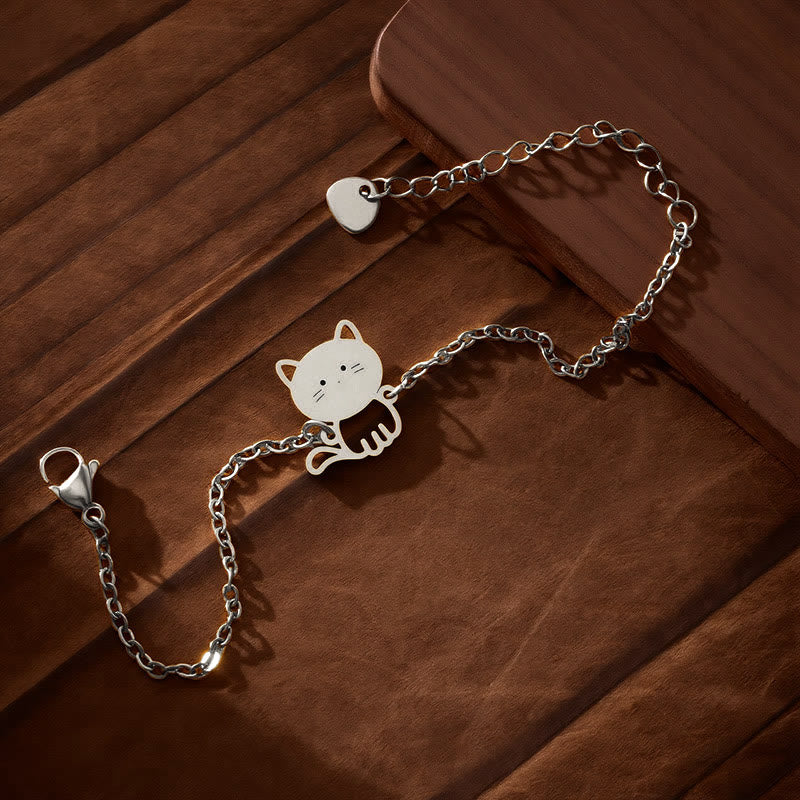 Buddha Stones Bracelet minimaliste en acier titane avec pendentif chat et chaîne de protection - image 7