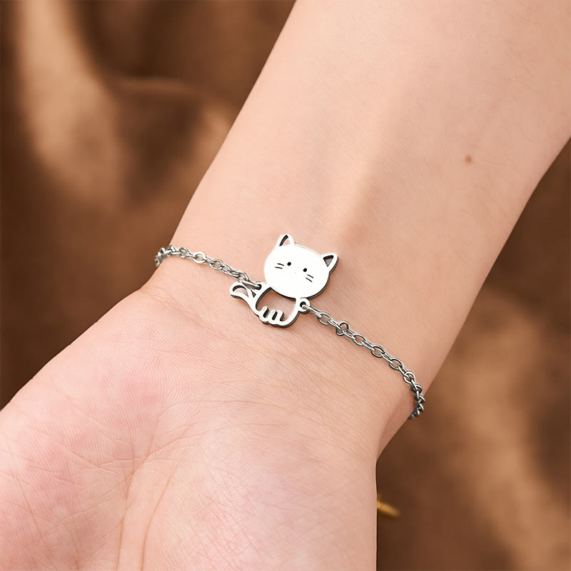 Buddha Stones Bracelet minimaliste en acier titane avec pendentif chat et chaîne de protection - image 8