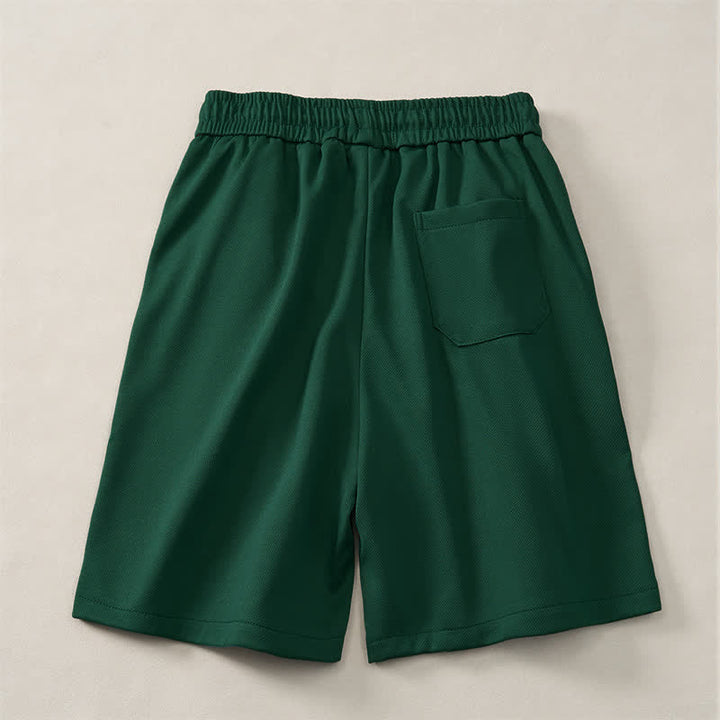 Buddha Stones Short d'été bohème pour homme, taille élastique avec cordon de serrage et bordure géométrique, poches - image 1