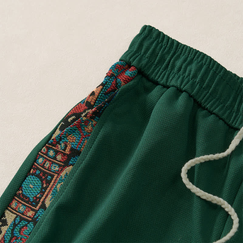 Buddha Stones Short d'été bohème pour homme, taille élastique avec cordon de serrage et bordure géométrique, poches - image 2