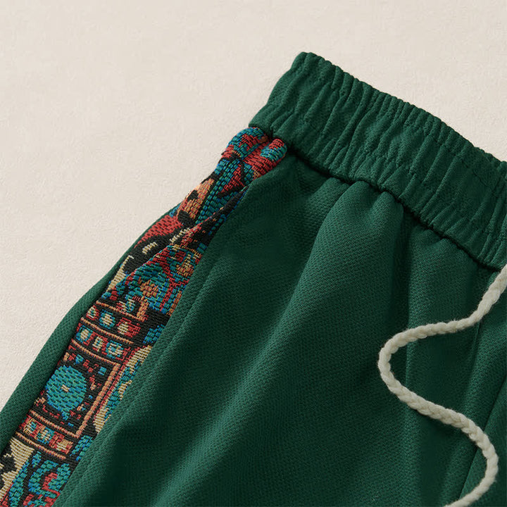 Buddha Stones Short d'été bohème pour homme, taille élastique avec cordon de serrage et bordure géométrique, poches - image 2