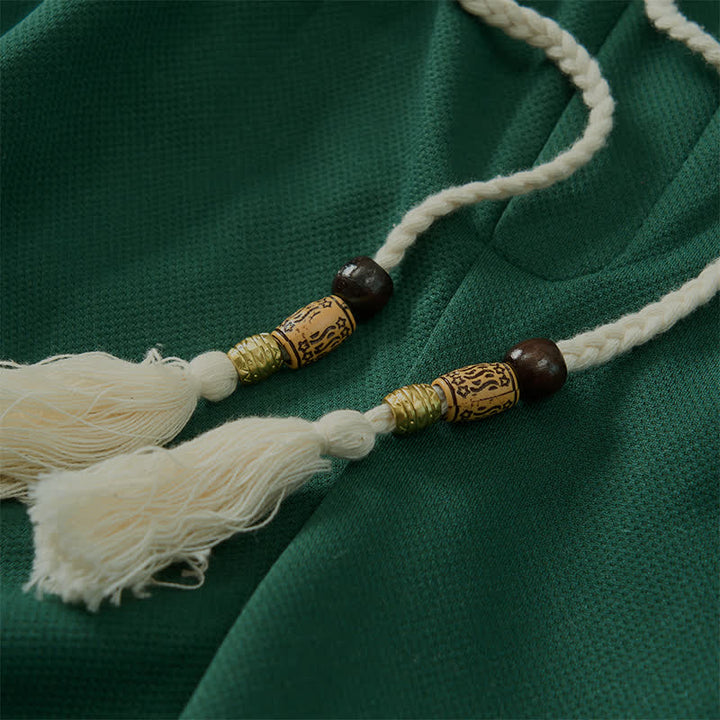 Buddha Stones Short d'été bohème pour homme, taille élastique avec cordon de serrage et bordure géométrique, poches - image 4