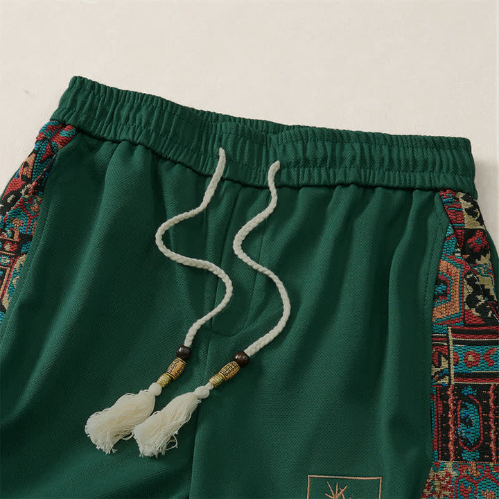Buddha Stones Short d'été bohème pour homme, taille élastique avec cordon de serrage et bordure géométrique, poches - image 3