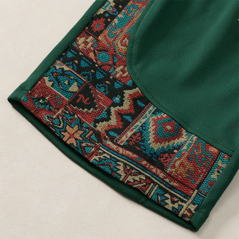 Buddha Stones Short d'été bohème pour homme, taille élastique avec cordon de serrage et bordure géométrique, poches - image 6