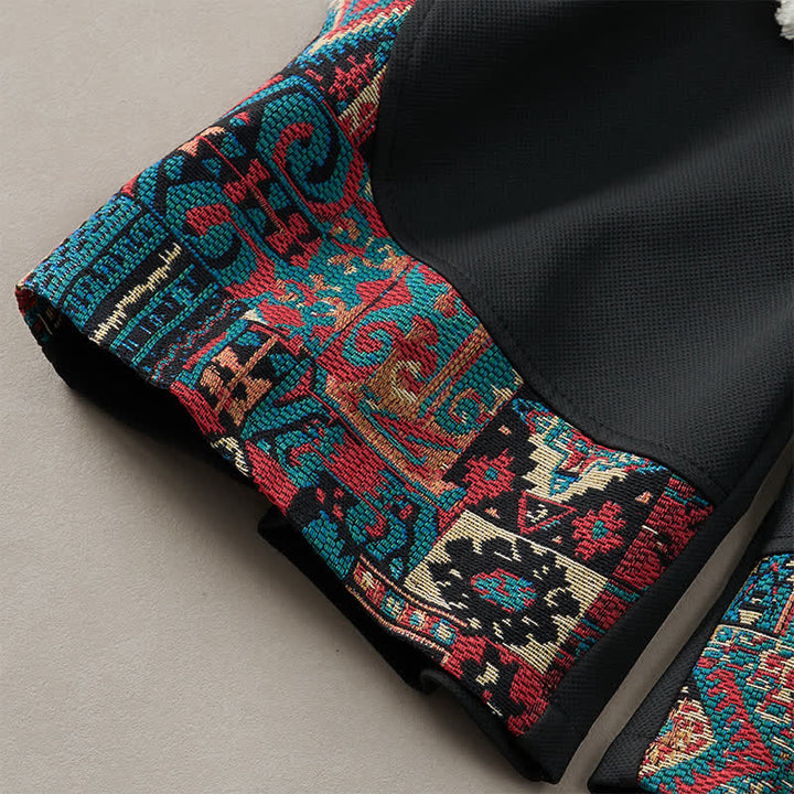 Buddha Stones Short d'été bohème pour homme, taille élastique avec cordon de serrage et bordure géométrique, poches - image 14