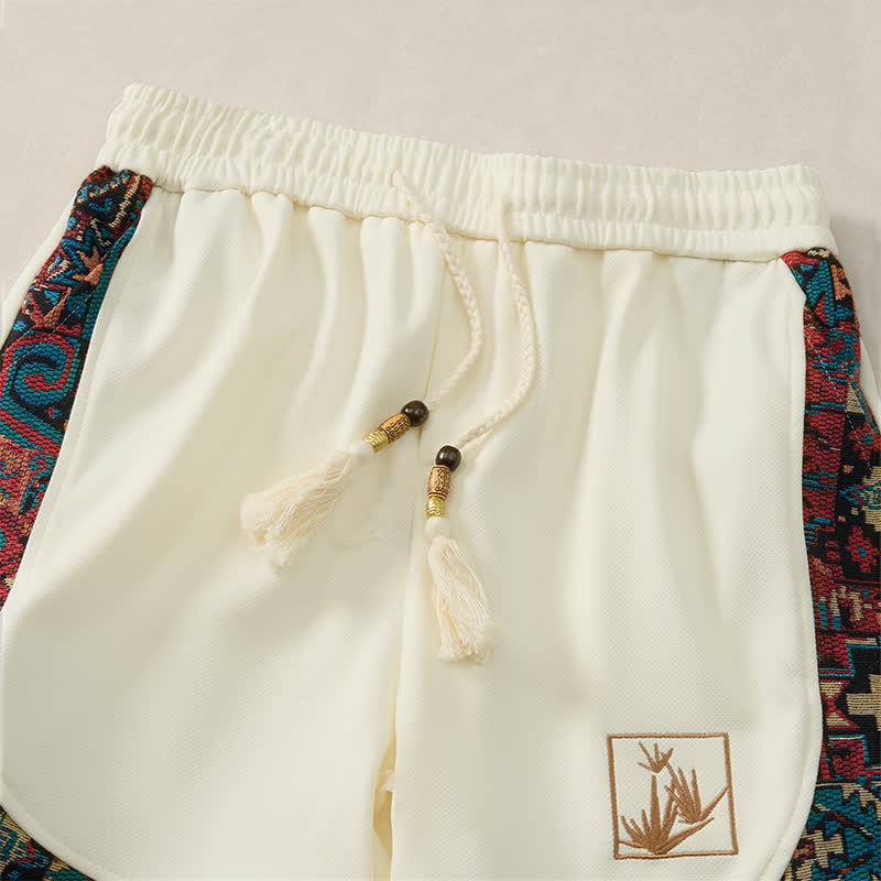 Buddha Stones Short d'été bohème pour homme, taille élastique avec cordon de serrage et bordure géométrique, poches - image 20