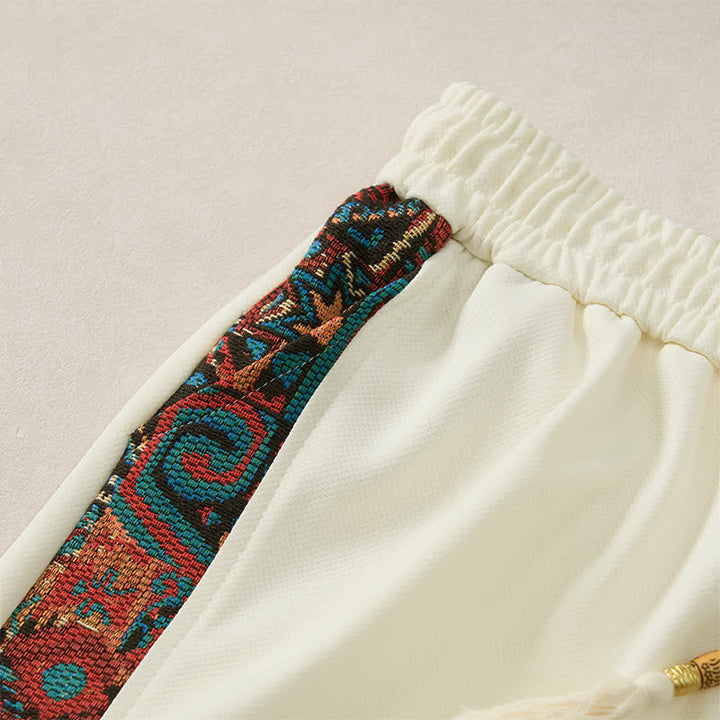 Buddha Stones Short d'été bohème pour homme, taille élastique avec cordon de serrage et bordure géométrique, poches - image 19