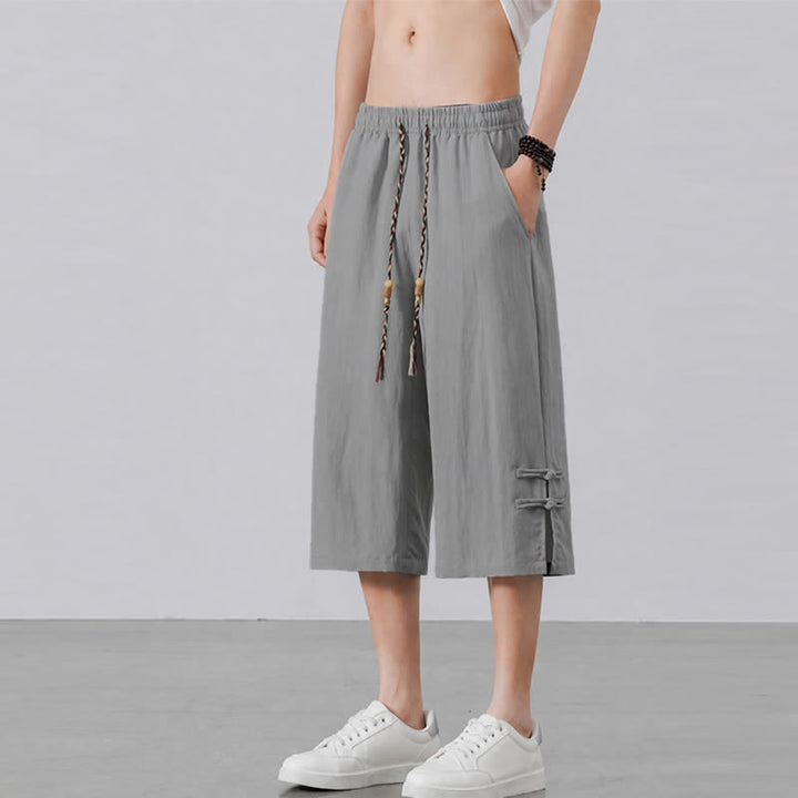 Buddha Stones Pantalon court bohème décontracté d'été à cordon de serrage, coupe droite, avec poches - image 17
