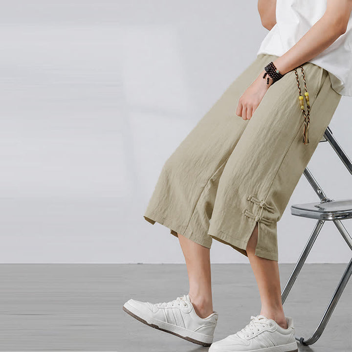 Buddha Stones Pantalon court bohème décontracté d'été à cordon de serrage, coupe droite, avec poches - Beige - US/UK/AU46, EU56 (5XL) - image 0