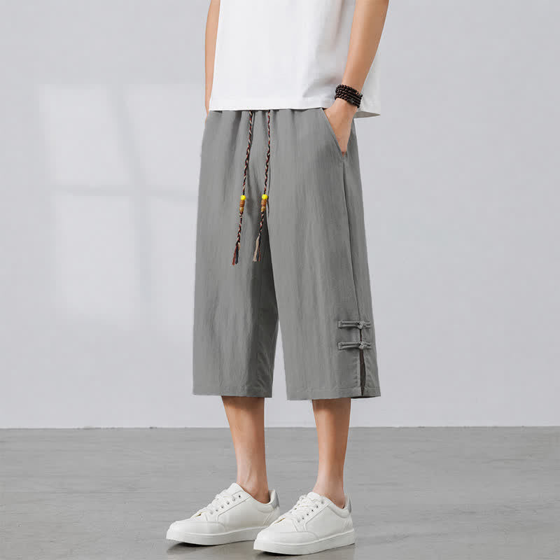 Buddha Stones Pantalon court bohème décontracté d'été à cordon de serrage, coupe droite, avec poches - Gris clair - US/UK/AU46, EU56 (5XL) - image 15