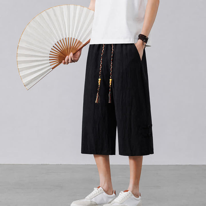 Buddha Stones Pantalon court bohème décontracté d'été à cordon de serrage, coupe droite, avec poches - image 10