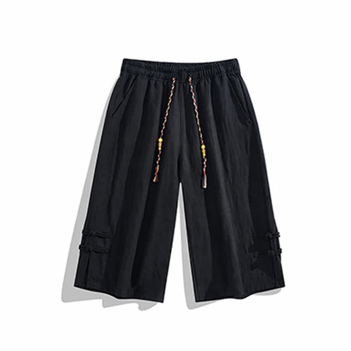 Buddha Stones Pantalon court bohème décontracté d'été à cordon de serrage, coupe droite, avec poches - image 13