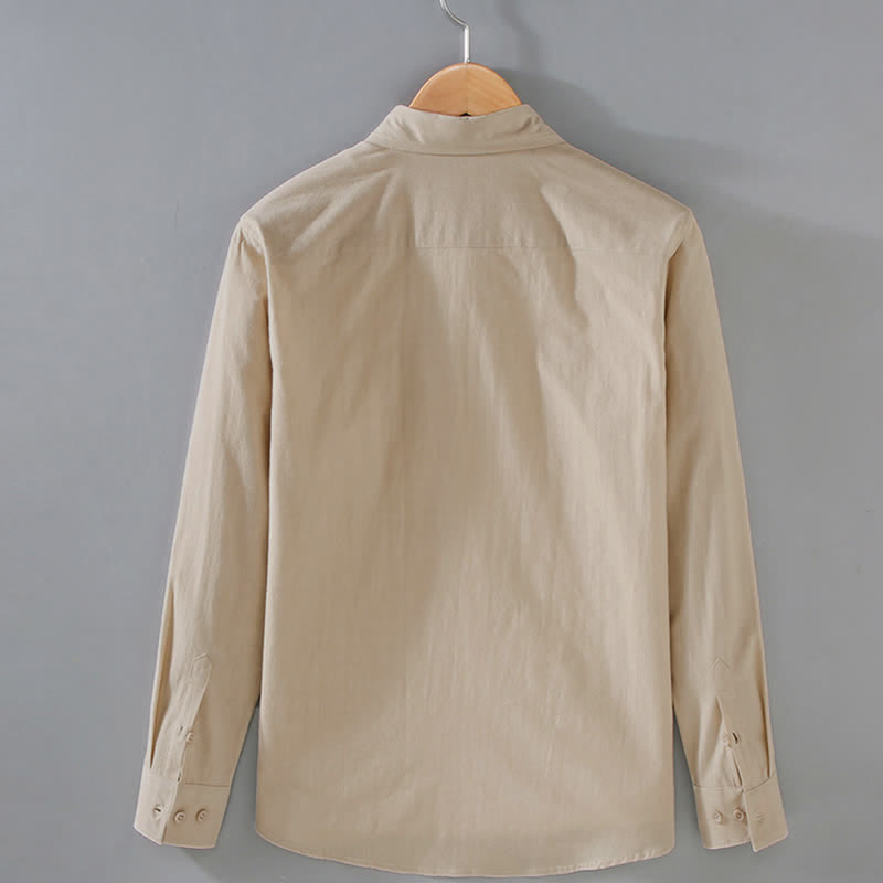 Buddha Stones Chemises à manches longues pour hommes, style minimaliste décontracté, en coton uni, idéales pour le printemps et l'automne. - image 1