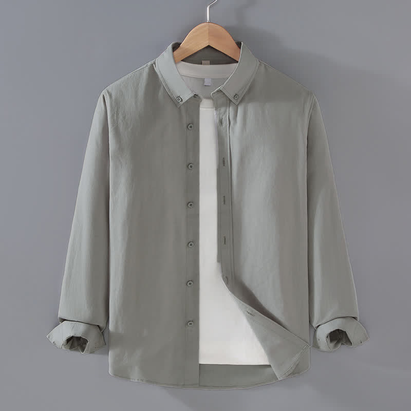 Buddha Stones Chemises à manches longues pour hommes, style minimaliste décontracté, en coton uni, idéales pour le printemps et l'automne. - Gris foncé - US/UK/AU42, EU52 (3XL) - image 11