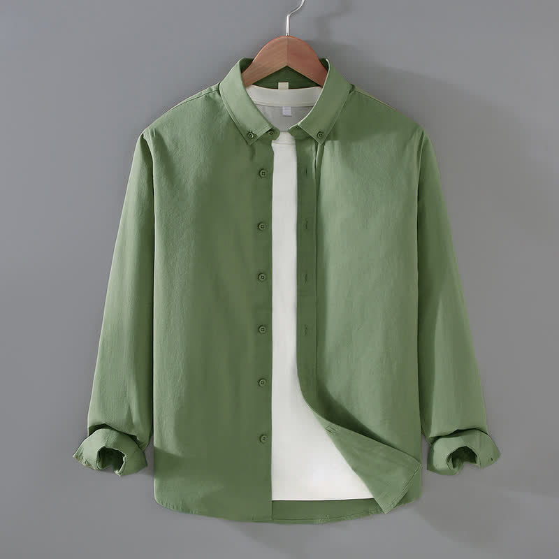 Buddha Stones Chemises à manches longues pour hommes, style minimaliste décontracté, en coton uni, idéales pour le printemps et l'automne. - Vert foncé - US/UK/AU42, EU52 (3XL) - image 12