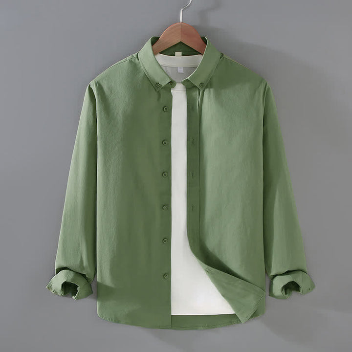 Buddha Stones Chemises à manches longues pour hommes, style minimaliste décontracté, en coton uni, idéales pour le printemps et l'automne. - Vert foncé - US/UK/AU42, EU52 (3XL) - image 12
