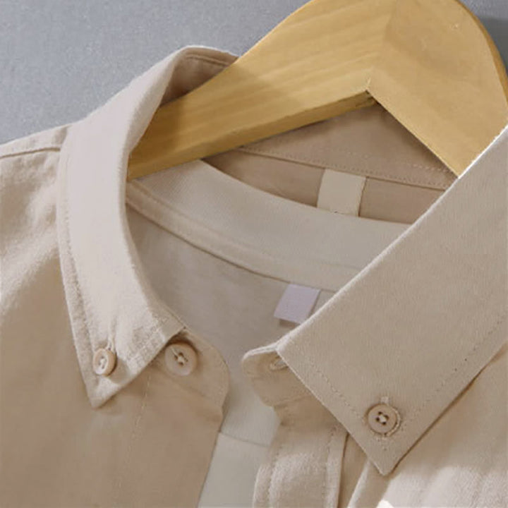 Buddha Stones Chemises à manches longues pour hommes, style minimaliste décontracté, en coton uni, idéales pour le printemps et l'automne. - image 2