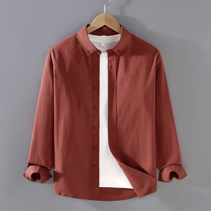Buddha Stones Chemises à manches longues pour hommes, style minimaliste décontracté, en coton uni, idéales pour le printemps et l'automne. - Rouge indien - US/UK/AU42, EU52 (3XL) - image 13