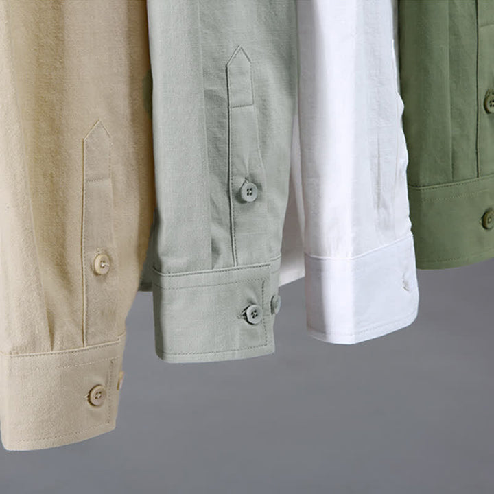 Buddha Stones Chemises à manches longues pour hommes, style minimaliste décontracté, en coton uni, idéales pour le printemps et l'automne. - image 16