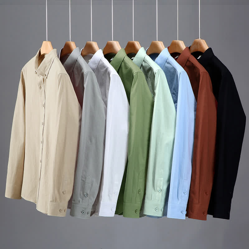 Buddha Stones Chemises à manches longues pour hommes, style minimaliste décontracté, en coton uni, idéales pour le printemps et l'automne. - image 15