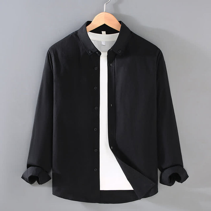Buddha Stones Chemises à manches longues pour hommes, style minimaliste décontracté, en coton uni, idéales pour le printemps et l'automne. - Noir - US/UK/AU42, EU52 (3XL) - image 8