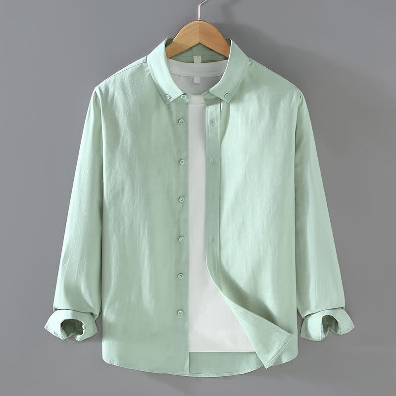 Buddha Stones Chemises à manches longues pour hommes, style minimaliste décontracté, en coton uni, idéales pour le printemps et l'automne. - Vert clair - US/UK/AU42, EU52 (3XL) - image 10