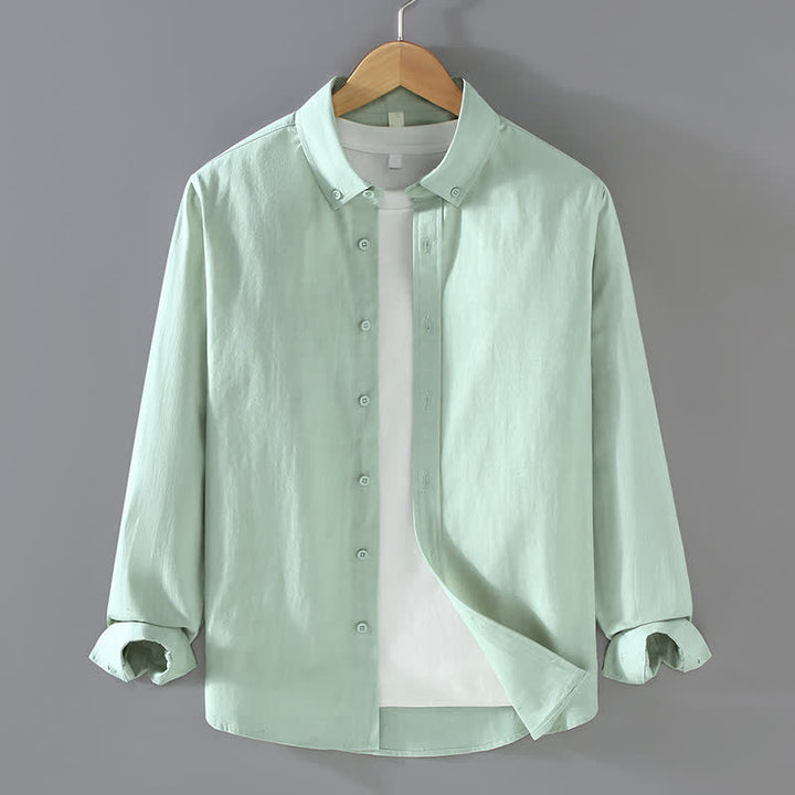 Buddha Stones Chemises à manches longues pour hommes, style minimaliste décontracté, en coton uni, idéales pour le printemps et l'automne. - Vert clair - US/UK/AU42, EU52 (3XL) - image 10