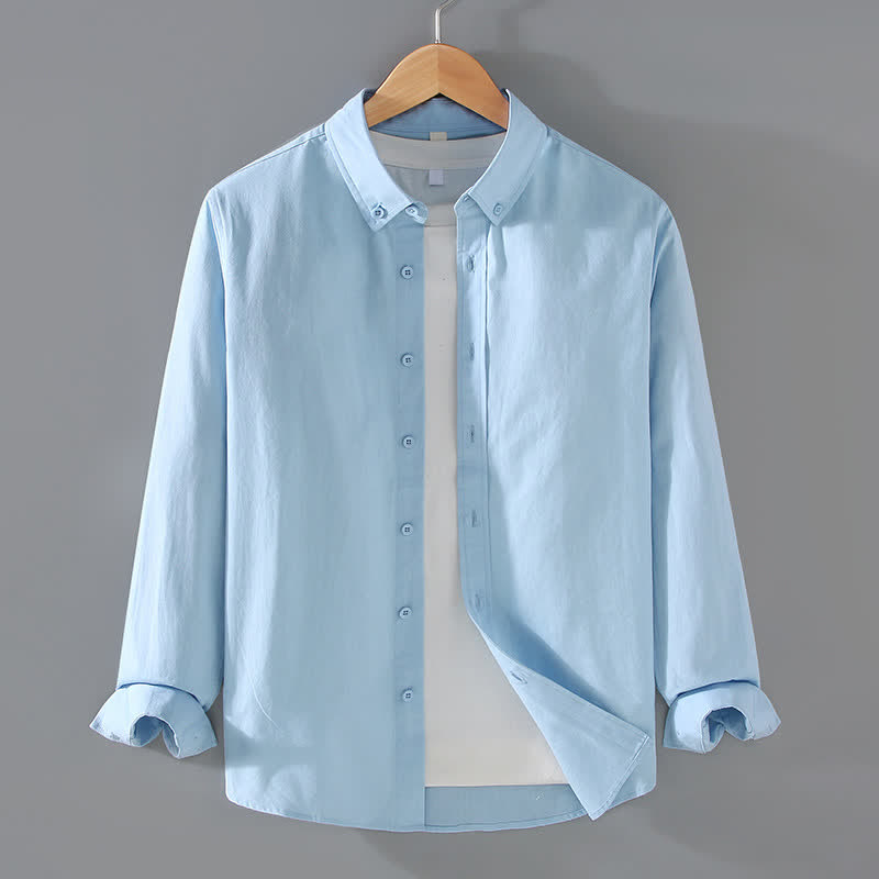Buddha Stones Chemises à manches longues pour hommes, style minimaliste décontracté, en coton uni, idéales pour le printemps et l'automne. - Bleu poudré - US/UK/AU42, EU52 (3XL) - image 9
