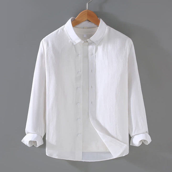 Buddha Stones Chemises à manches longues pour hommes, style minimaliste décontracté, en coton uni, idéales pour le printemps et l'automne. - Blanc - US/UK/AU42, EU52 (3XL) - image 14