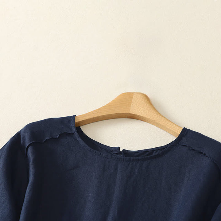 Buddha Stones T-shirts à manches courtes pour femmes, style minimaliste décontracté d'été, à ourlet volanté uni - image 18