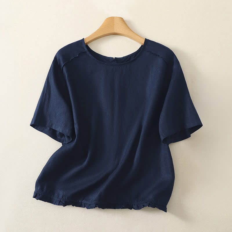 Buddha Stones T-shirts à manches courtes pour femmes, style minimaliste décontracté d'été, à ourlet volanté uni - Marine - US12, UK/AU16, EU44 (2XL) - image 16