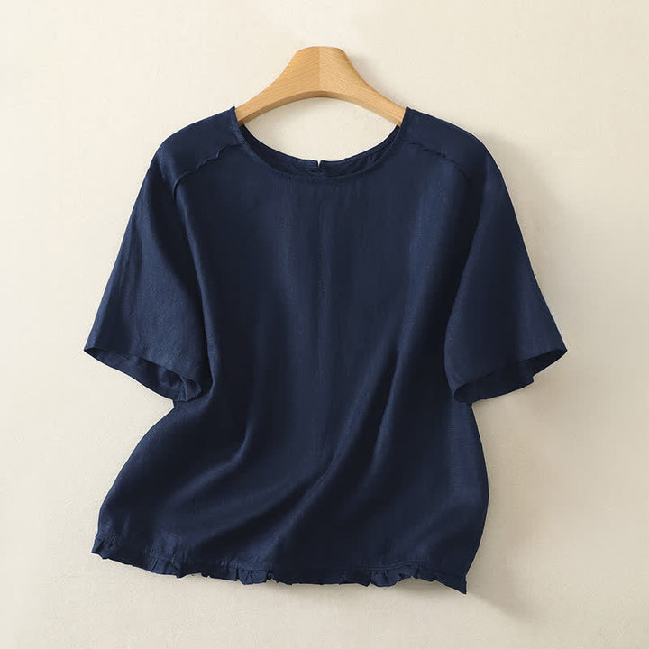 Buddha Stones T-shirts à manches courtes pour femmes, style minimaliste décontracté d'été, à ourlet volanté uni - Marine - US12, UK/AU16, EU44 (2XL) - image 16