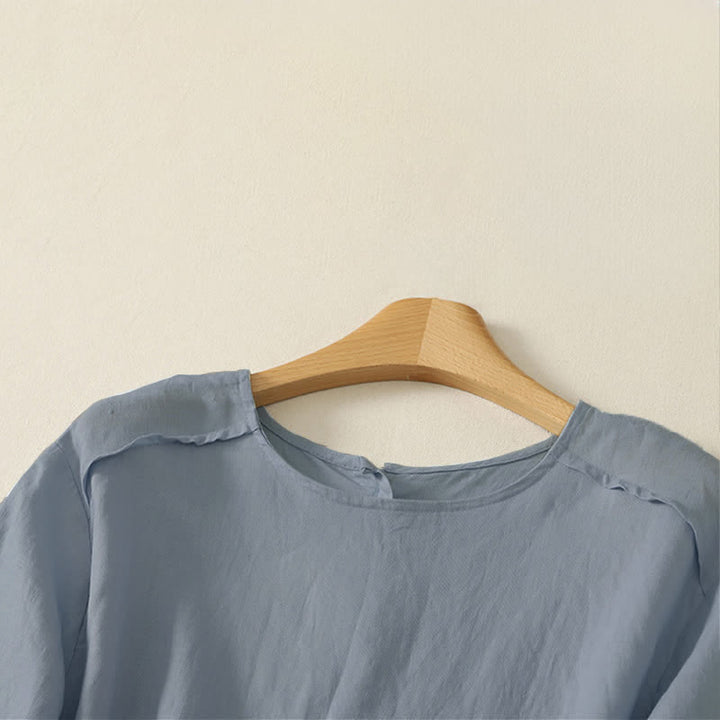 Buddha Stones T-shirts à manches courtes pour femmes, style minimaliste décontracté d'été, à ourlet volanté uni - image 13