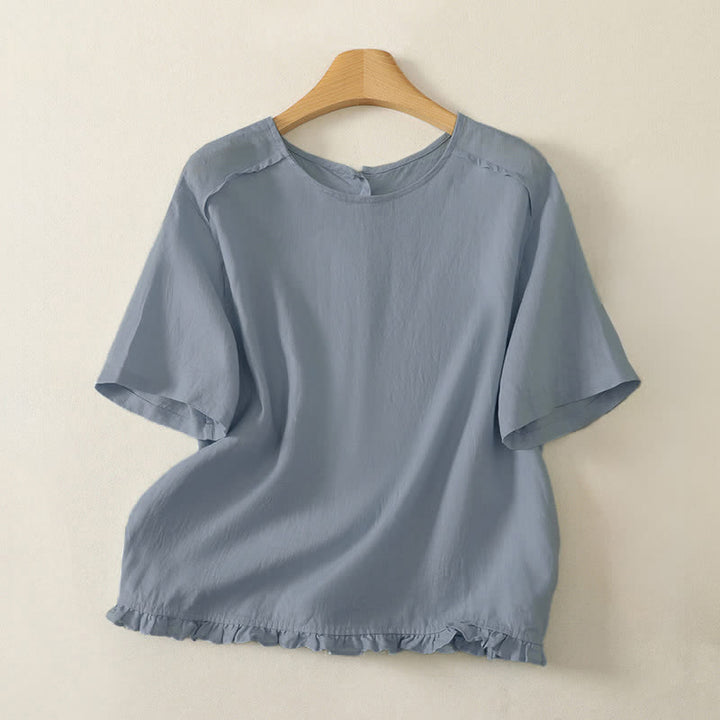 Buddha Stones T-shirts à manches courtes pour femmes, style minimaliste décontracté d'été, à ourlet volanté uni - Bleu clair - US12, UK/AU16, EU44 (2XL) - image 12