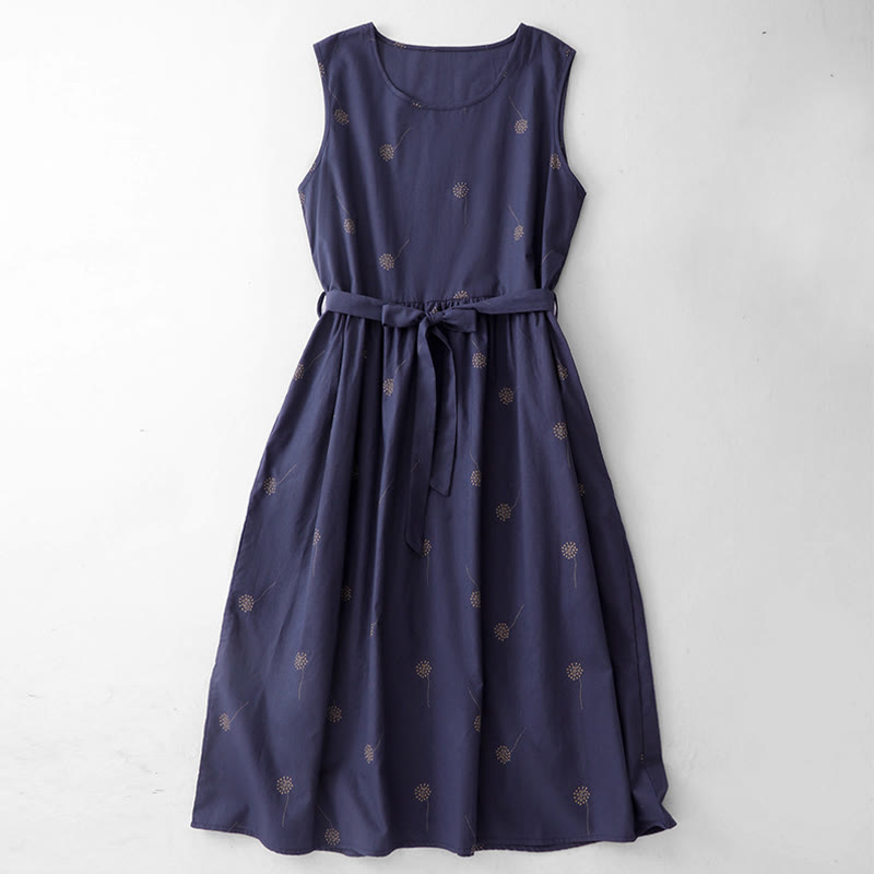 Robe midi sans manches à imprimé Buddha Stones MidnightBlue, lacée et dotée de poches - Bleu nuit - US8-10，UK/AU12-14，EU40-42 (2XL) - image 0