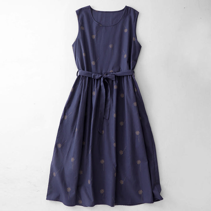 Robe midi sans manches à imprimé Buddha Stones MidnightBlue, lacée et dotée de poches - Bleu nuit - US8-10，UK/AU12-14，EU40-42 (2XL) - image 0